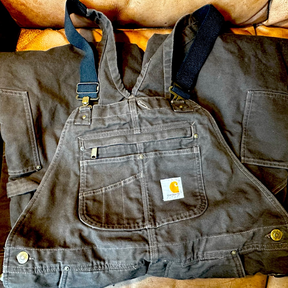Carhartt Quilt Lined Duck Bib Overalls Mens M Medium Loose Fit